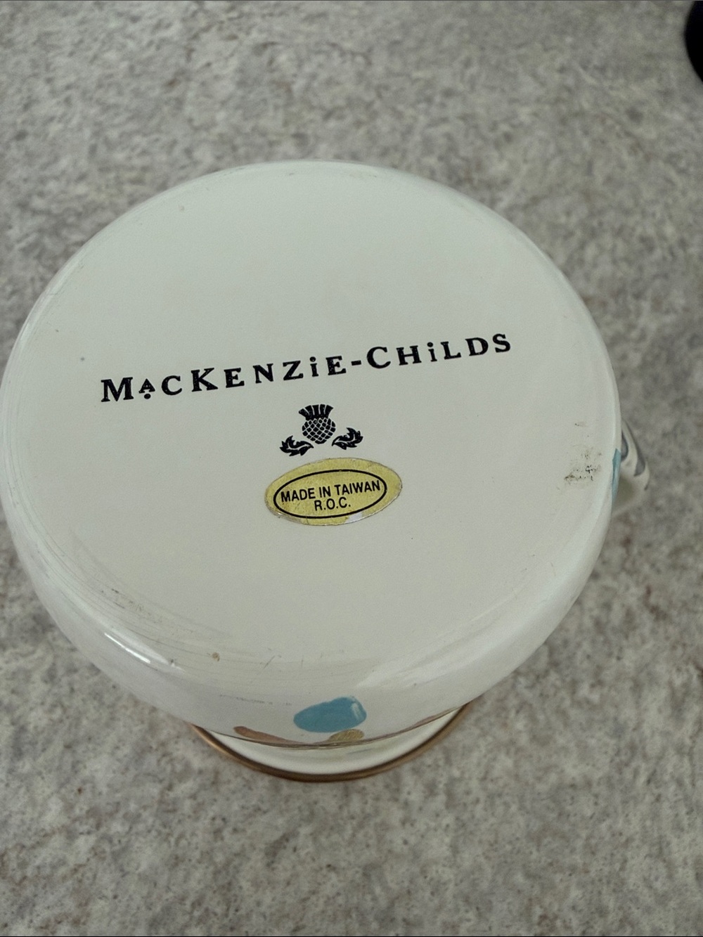 MacKenzie-Childs White and Blue Decorative Ceramic Mug